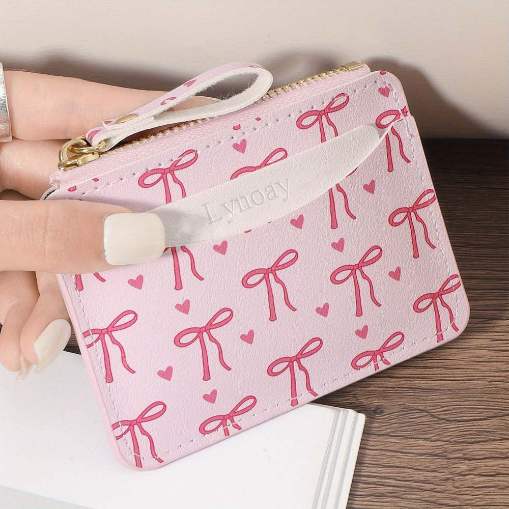 Wristlet Wallet Zipper - Женский кошелек с розовым бантом, простая