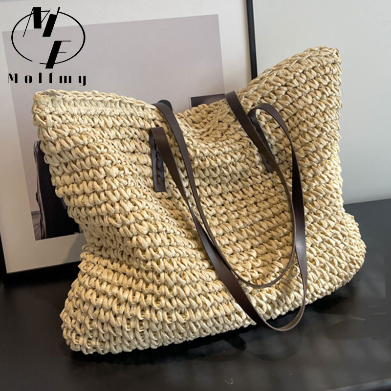 Luxury Bags Reseller - Плетеные сумки-тоут из соломы, повседневные, большие,