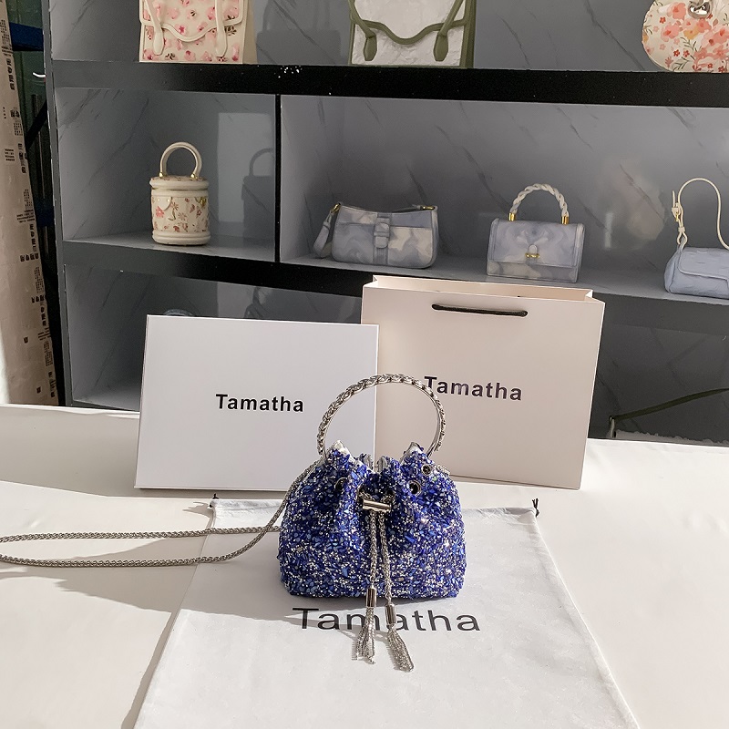 Luxury Bags Blue - Роскошная вечерняя сумка-ведро с синими камнями,