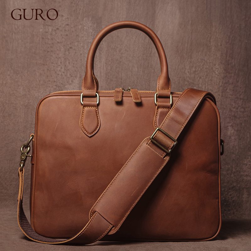 Luxury Bags Vintage - Мужской портфель GURO Crazy Horse из
